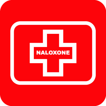 Rectangle with cross and Naloxone written in the center